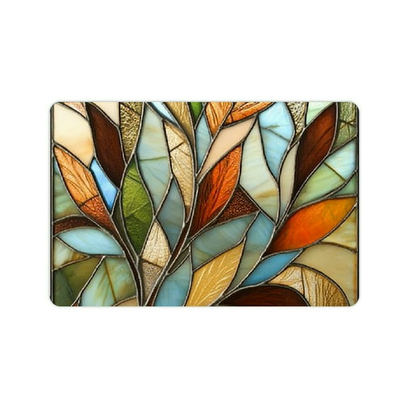 Creowell Stained Glass Leaves Mosaic Bath Mat Quick Drying Eco-Friendly 24x16in