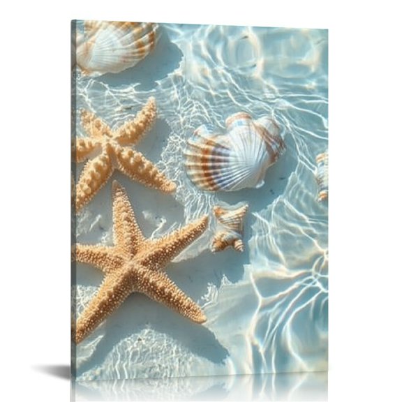 Creowell Starfish Sea Shells Water Canvas Wall Art Home Decor 12x16in