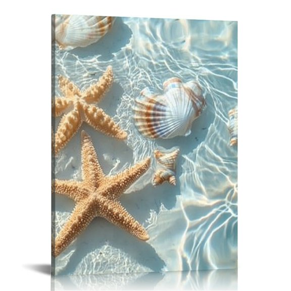 Creowell Starfish Sea Shells Water Canvas Wall Art Home Decor 16x20in
