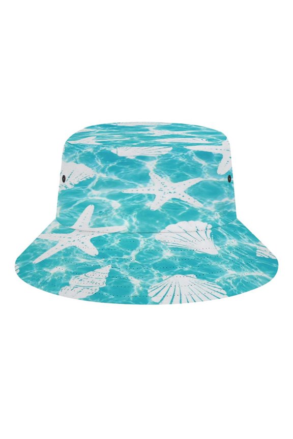 Starfish Shell Water Ripple Pattern Bucket Hat, Soft, Printed, Packable Fisherman Sun Hat for Beach Travel Hiking Vacation, Sun Hat for Women Men,
