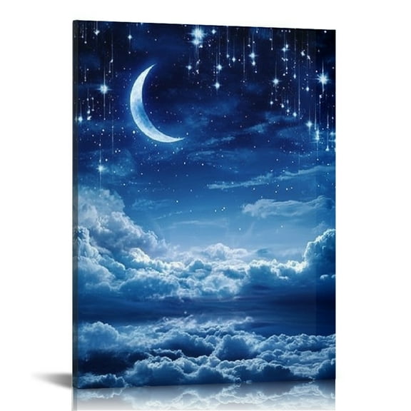Creowell Stars Crescent Moon Print Canvas Wall Art Home Decor 12x16in