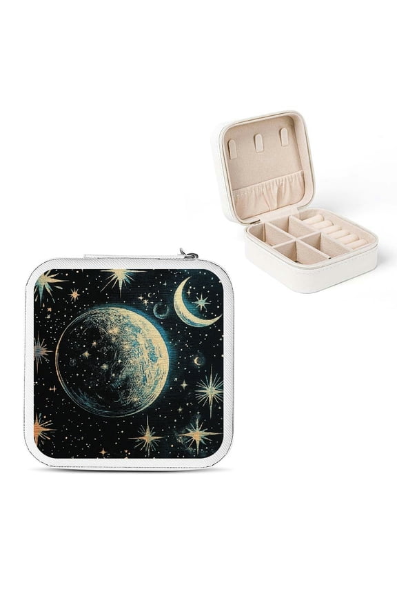 Stars Moon Space Travel Jewelry Box for Necklaces Rings Earrings White