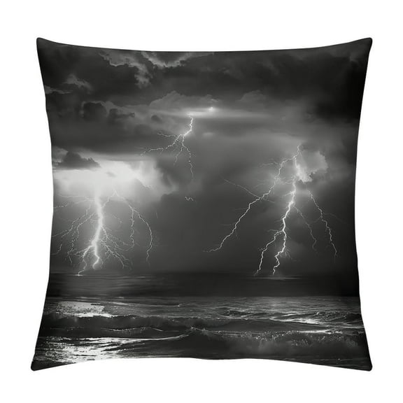 Creowell Storm Sea Pillow Covers Black White Ocean Lightning Throw Pillows, Nautical Pictures Outdoor Pillowcase Nature Cushion Case Decor for Home Sofa Couch Bed White