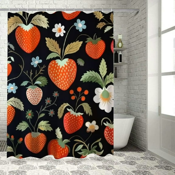 Creowell Strawberries Flowers Hearts Pretty Shower Curtain Bathroom Decor, 100% Polyester Shower Curtain with Hooks, Washable Shower Curtain for Bathroom Decoration 36x72
