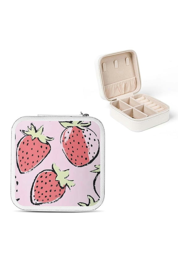 Strawberries Jewelry Box for Women Necklace Ring Earring White