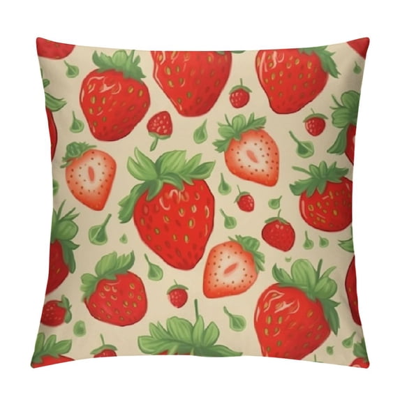 Creowell Strawberries Leaves Berries Pillow Cushion Covers for Sofa Couch Home Decor Summer High-Quality 1PC 18x18in