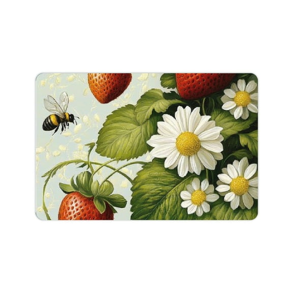 Creowell Strawberry Daisy Bee Diatom Mud Mats Non-Slip Home Fast Absorption 24x16in