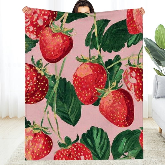 Creowell Strawberry Pattern Blanket,Fruit Print Pink Soft Lightweight Throw Blankets Gifts for Women Girls, Perfect for Couch Bed Home Travel Decor 50*60in