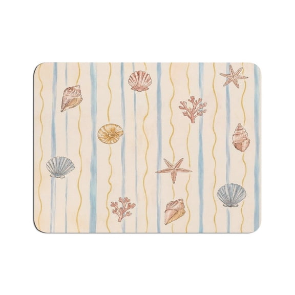 Creowell Striped Shell Coral Pattern Mouse Pad, Square Smooth Surface Desk Mat, Stitched Edge for Office, Laptop, Computer, Home,