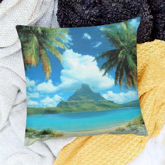 Creowell Summer Beach Theme Pillow Covers Palm Tree Leaves Throw Pillow Cover Tropical Sandy Sea Ocean Coast Square Pillowcase Cushion Cases for Home Couch Bed Sofa 18x18in