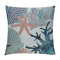 Creowell Summer Coastal Throw Pillow Covers Outdoor Decorative, Nautical Beach Ocean Themed Throw Pillows Blue Starfish Coral Pillowcase Farmhouse Lumbar Cushion Cover for Home Couch Bed