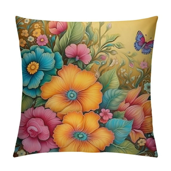 Creowell  Summer Colorful Flowers Abstract Art Throw Pillow Covers Square Pillowcase Pretectors Cushion Cover for Home Office Sofa Couch, Double-Sided Printed