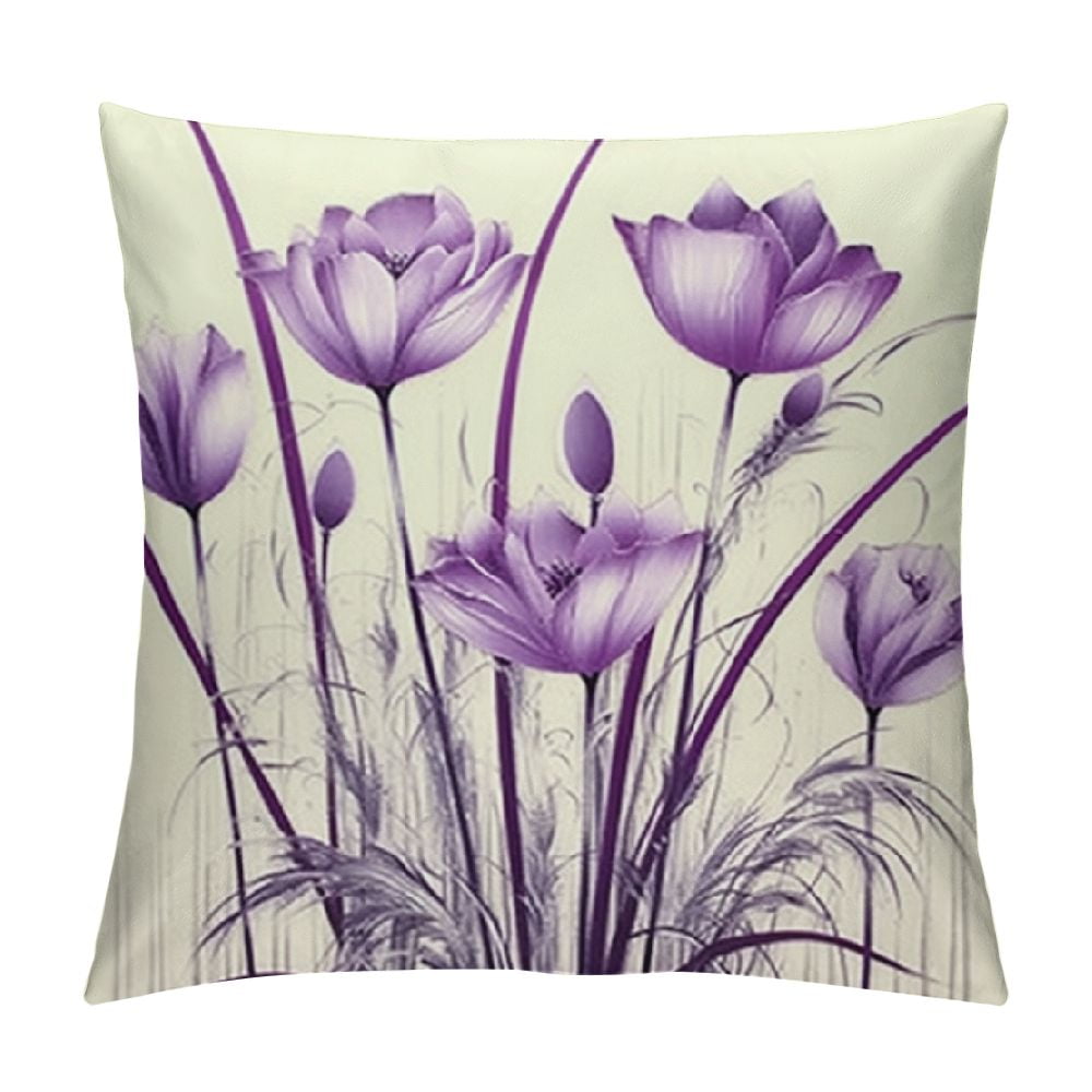 Creowell Summer Floral Throw Pillow Cover Purple Tulip Flower Pillow Covers Outdoor Pillow Cases