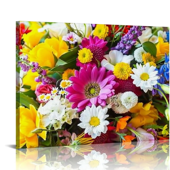 Creowell Summer Flowers Floral Bouquet Canvas Wall Art Picture Print 20x16 in/16x12 in