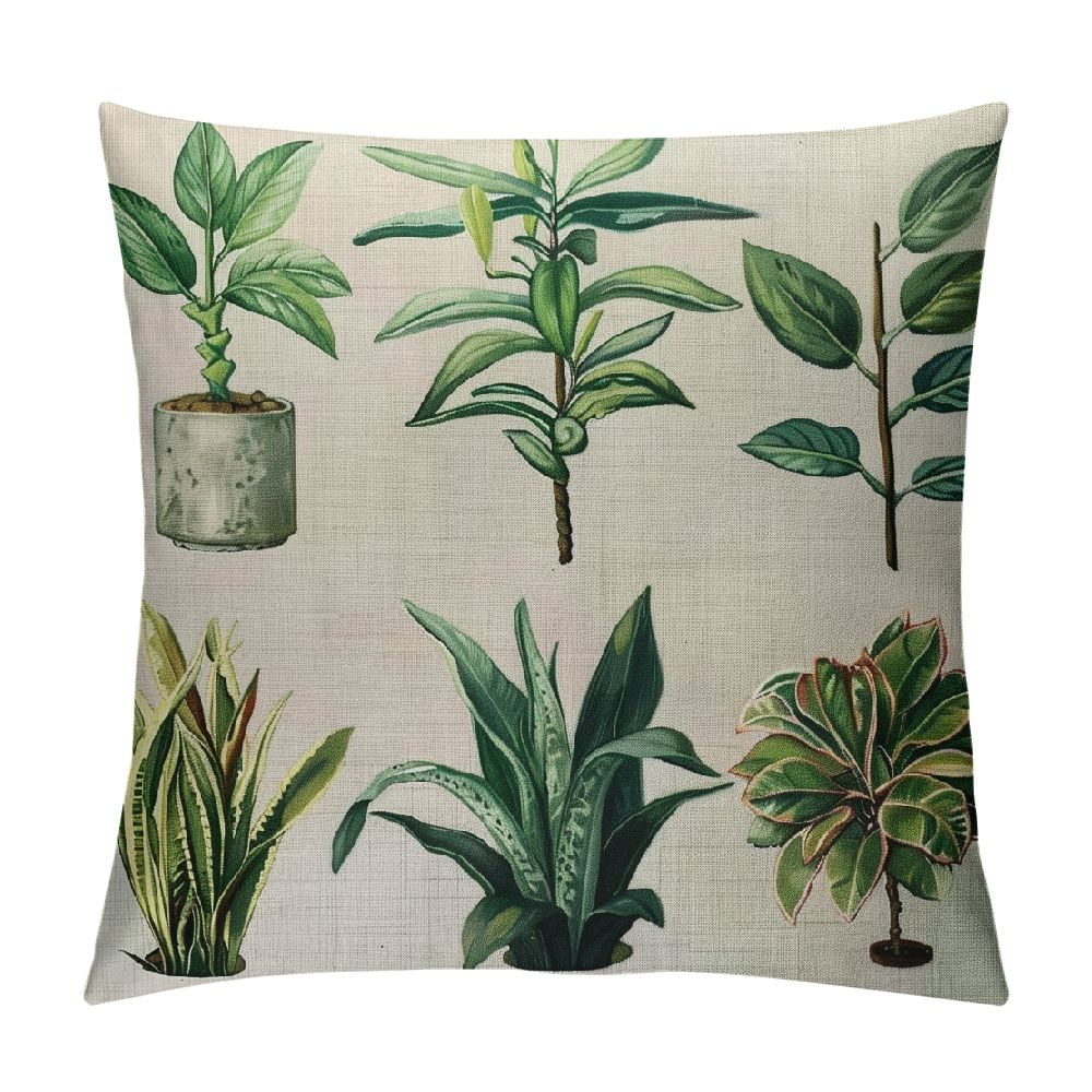 Creowell Summer Green Plants Throw Pillow Covers Tropical Plants Pot
