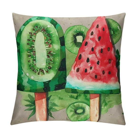 Creowell Summer Ice Cream Popsicle Lumbar Pillow Covers Watercolor Orange Watermelon Kiwi Fruits Decorative Pillow Cases Seasonal Throw Pillows Farmhouse Home Decor for Sofa Couch Outdoor