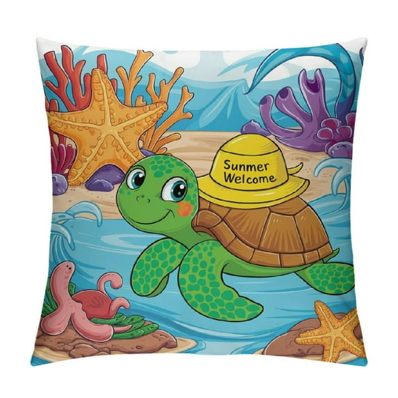 Creowell Summer Welcome Throw Pillow Covers Farmhouse Beach House Decorative Lumbar Pillowcases Sea Turtle Cushion Covers for Front Porch Decor Housewarming Gifts White