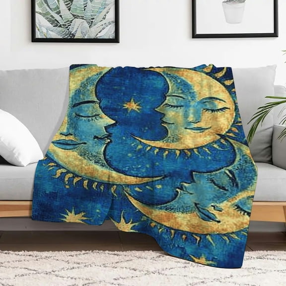 Creowell Sun Moon Faces Flannel Blanket for Couch Bed Sofa 40x50in