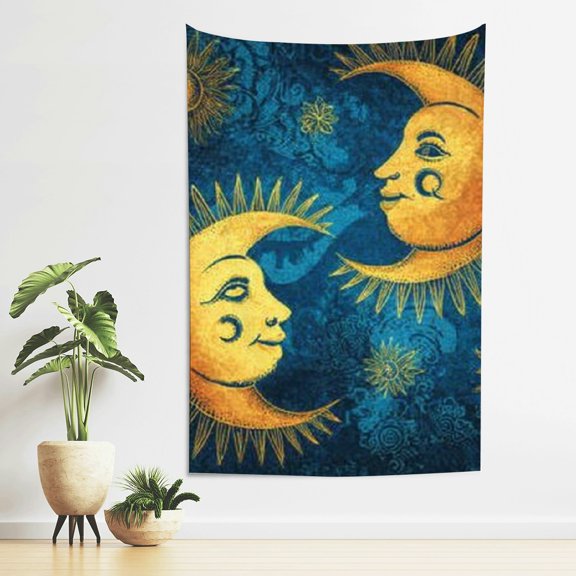 Creowell Sun Moon Faces Print Wall Tapestry Art for Home Decoration 40*60in