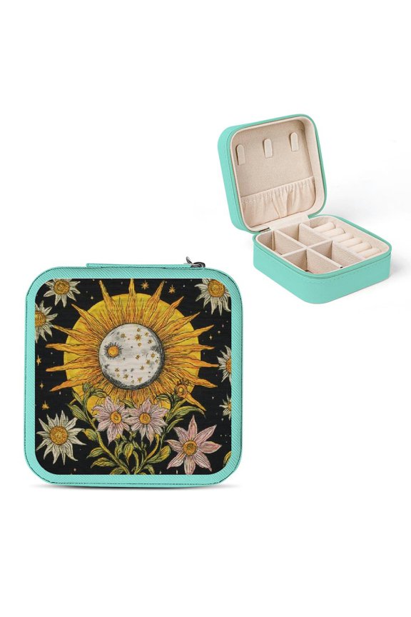 Sun Moon Flowers Flexible Storage Jewelry Box for Travel Green