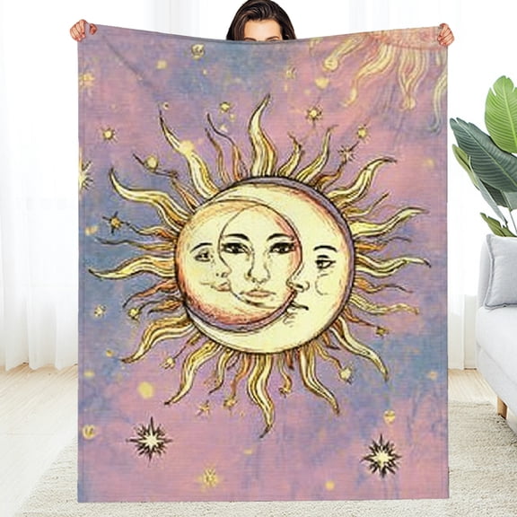 Creowell Sun Moon Stars Cozy Decorative Blanket All-Season Soft Fuzzy 60*80in