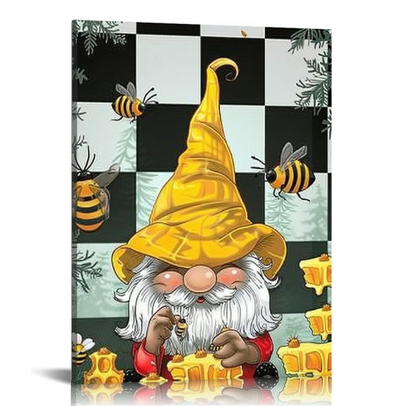 Creowell  Sunflower Bee Gnome Wall Art Prints- Farmhouse Spring Honey Bee Bumblebee Wall Posters Decor for Home Kitchen Bathroom, Cute Bee Gnome Posters Prints 16x20 in