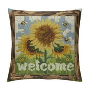 Creowell  Sunflower Bee Welcome Summer Throw Pillow Cover,  Yellow Cushion Case Decoration for Sofa Couch