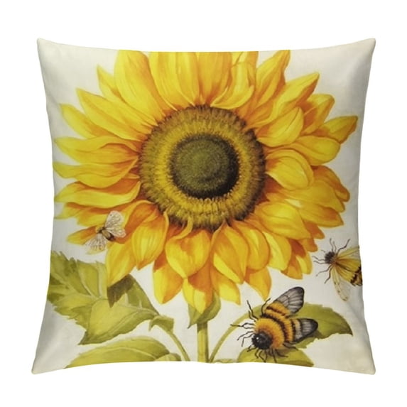 Creowell Sunflower Bees Fashion Style Dirt-Resistant Throw Pillow Covers for Couch Sofa Bed Living Room Bedroom Pillow Covers Year-Round Suitable for Home Decor 1PC 20x20in