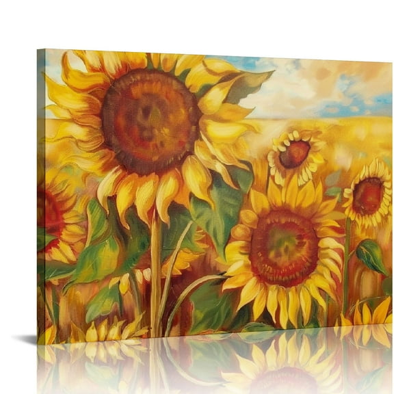 Creowell Sunflower Cheer Canvas Wall Art, Yellow Orange Flower Wall Decor for Bedroom Living Room Kitchen 20x16in