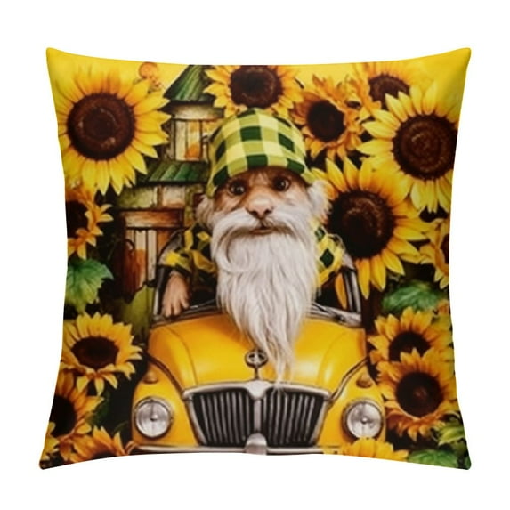 Creowell Sunflower Pillow Covers Rustic Flower Market Farmhouse Truck Sunflower Bee Gnomes Home eocr Throw Pillow Case Cushion Cover Spring Summer Decorations 12x12in