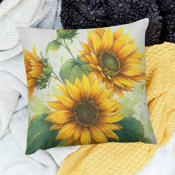 Creowell Sunflower Pillow Covers Summer Throw Pillow Covers Yellow Flower Outdoor Pillow Case Square Cushion Case for Living Room Couch Sofa 18x18in