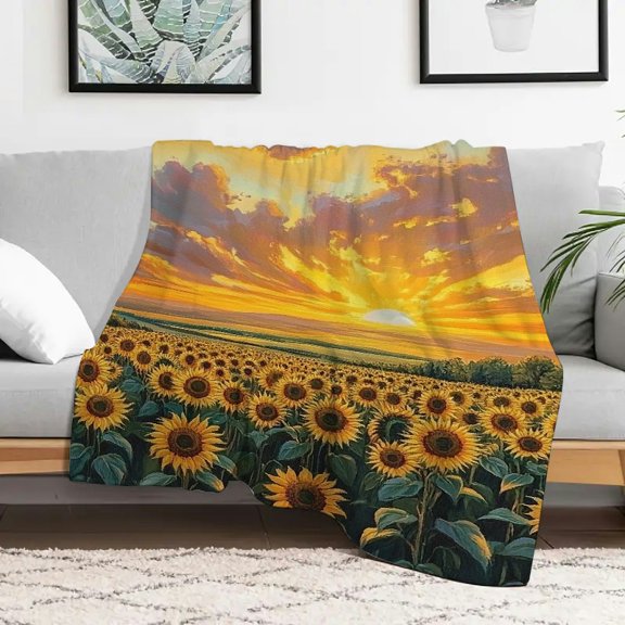 Creowell Sunflower Sunset Clouds Fuzzy Flannel Blanket - Cozy Gift 30x40in