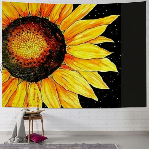 Creowell Sunflower Tapestry Black Yellow Floral Print Motivational Words Tapestry Wall Hanging Dorm Decor for Living Room Bedroom Wall Blanket Poster Painting