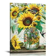 Creowell Sunflower Wall Art Farmhouse Sunflower Hummingbird Pictures Wall Decor Canvas Prints Artwork Paintings Home Decorations For Bathroom Dinning Room Bedroom 12x16 in