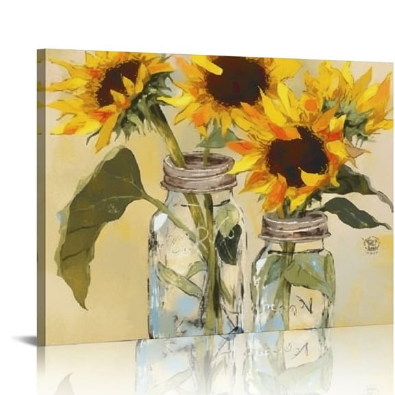 Creowell  Sunflower Wall Art Floral Oil Painting Printed on Canvas Yellow Blossom Flowers Picture Framed Artwork Prints for Bathroom Wall Decor 20x16in