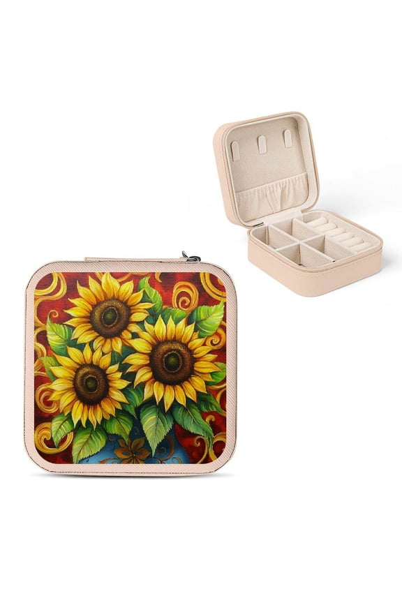 Sunflowers Bridesmaid Jewelry Box for Necklace, Ring, Earring - Compact Travel Essential Organizer with Multiple Storage Spaces Pink