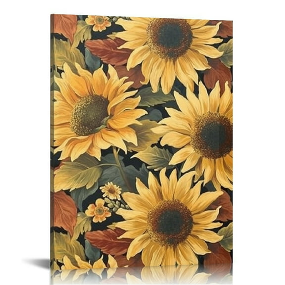 Creowell Sunflowers Leaves Pattern Canvas Print Wall Art Home Decor 12x16in