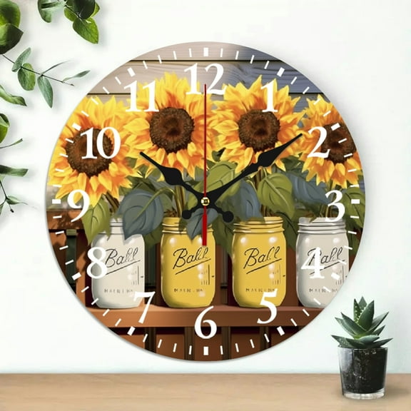 Creowell Sunflowers Print Wall Clock 10 Inch Frameless Decor 10x10in