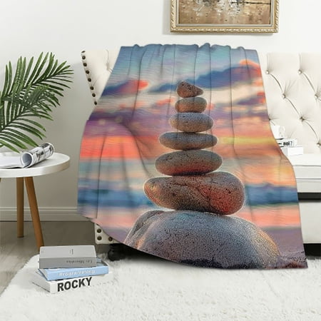 Creowell Sunset Beach Ocean Print Flannel Throw Blanket Lightweight Exquisite Gift All Seasons - Hand/Machine Washable 40x50in