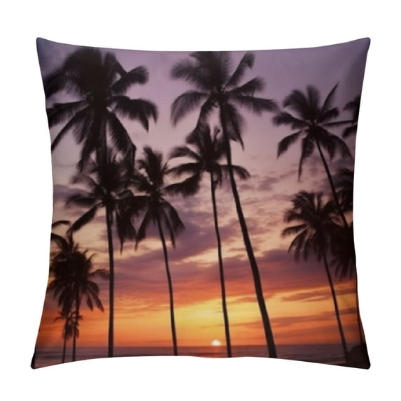 Creowell Sunset Palm Trees Beach Fashion Style Dirt-Resistant Throw Pillow Covers for Couch Sofa Bed Living Room Bedroom Square Summer Pillow Case 1PC 22x22in