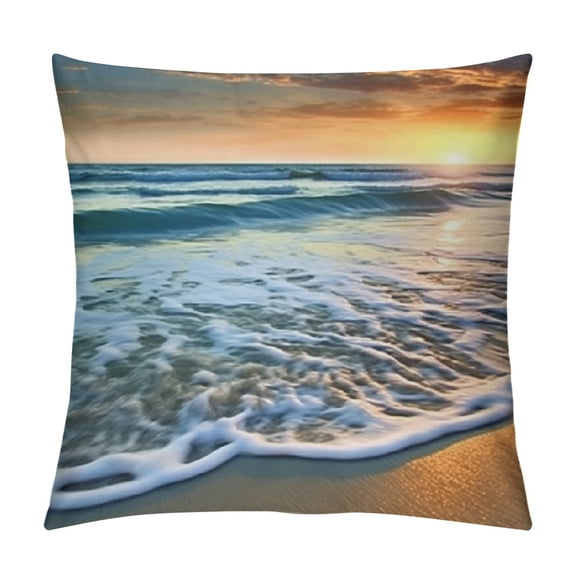 Creowell Sunset Waves Beach Pillow Cases with Zipper Home Decor for Living Room Bedroom Bed Cushion Outdoor Pillow Covers Summer Pillowcase 1PC 12x12in