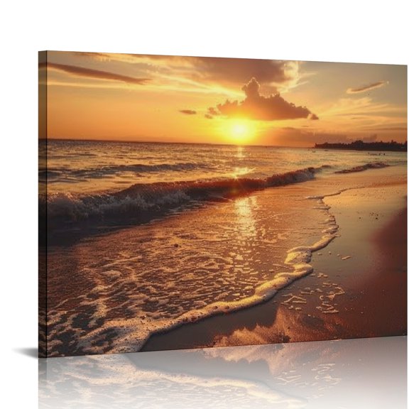 Creowell Sunset Waves Print On Canvas Modern Wall Art Decor 16x12in