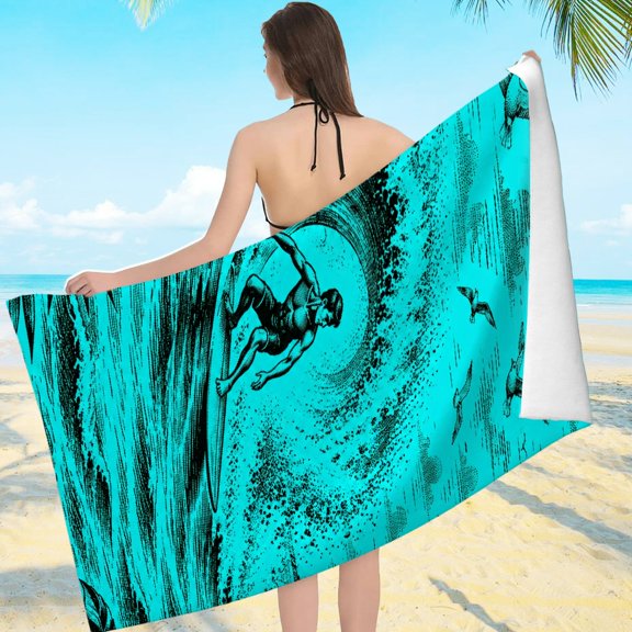 Creowell Surfer Wave Tropical Palm Scene Highly Absorbent - Ultra-Soft Microfiber Machine Washable, Beach Pool Great Gift