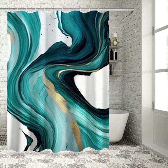 Creowell Swirls Marble Stripes Printed Shower Curtain with Hooks, Chic Modern Bathroom Decor, 100% Polyester Fiber, Washable 36x72