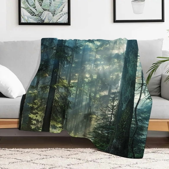 Creowell Tall Trees Sunbeam Durable Soft and Warm Flannel Blanket for Couch Bed Sofa, Lightweight Multifunctional Blanket for Sofa, Travel, Camping, Bed, Chair, All Season Gift 30x40in