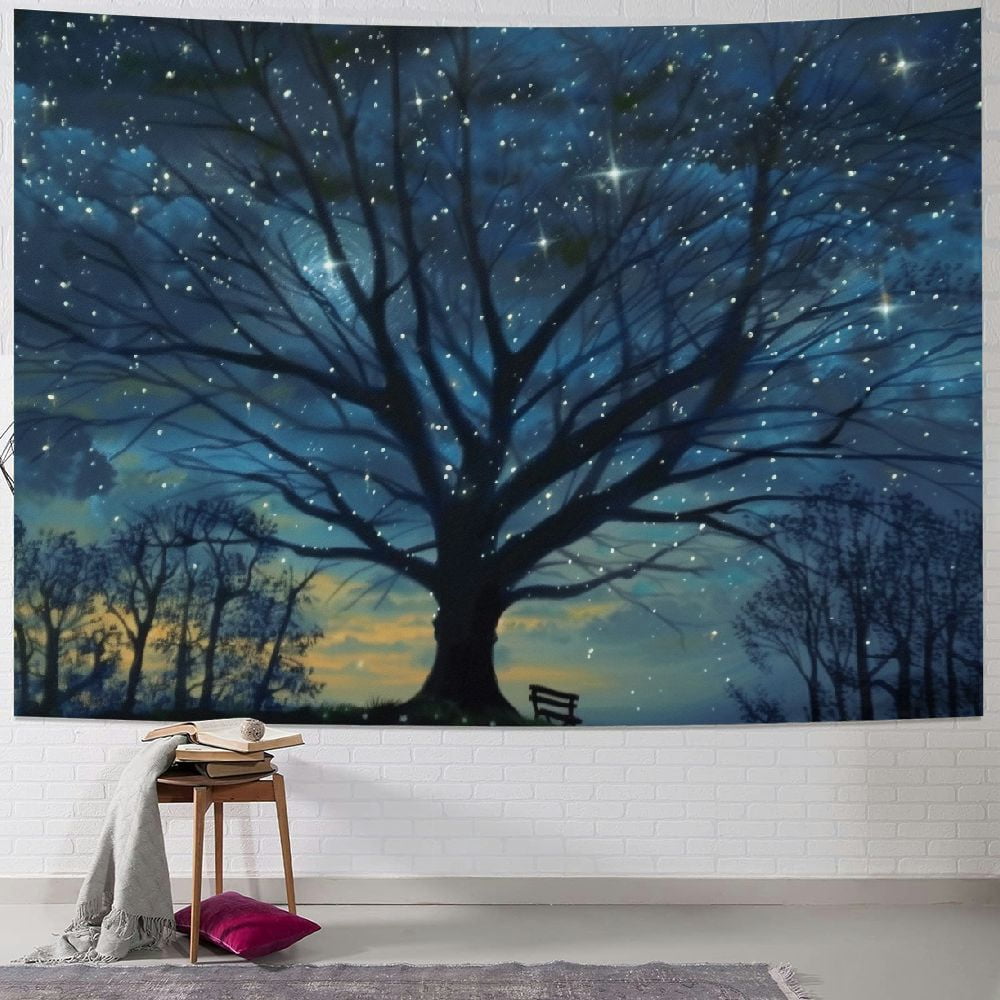 Creowell Tapestry Forest Galaxy Space Starry Night Sky Tapestry Wall ...