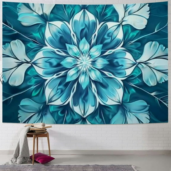 Creowell Tapestry, Hanging Wall Tapestry For Bedroom Dorm Decor - Turquoise Mandala Floral
