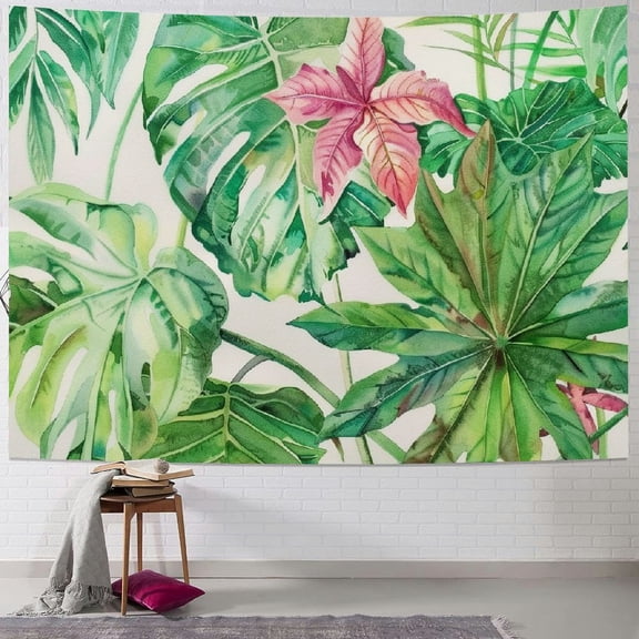 Creowell  Tapestry Wall Hanging Green Leaf Tropical Leaves Monster a Strelitzia Palms Watercolor Wall Tapestry for Bedroom Living Room Dorm  40x30inch