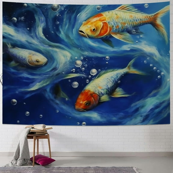 Creowell Tapestry Wall Hanging Oil Painting Koi Fish Tapestry Tapestry Bright Wall Art Wall Blanket Wall Decor for Bedroom Living Room Dorm Decor 40x30inch