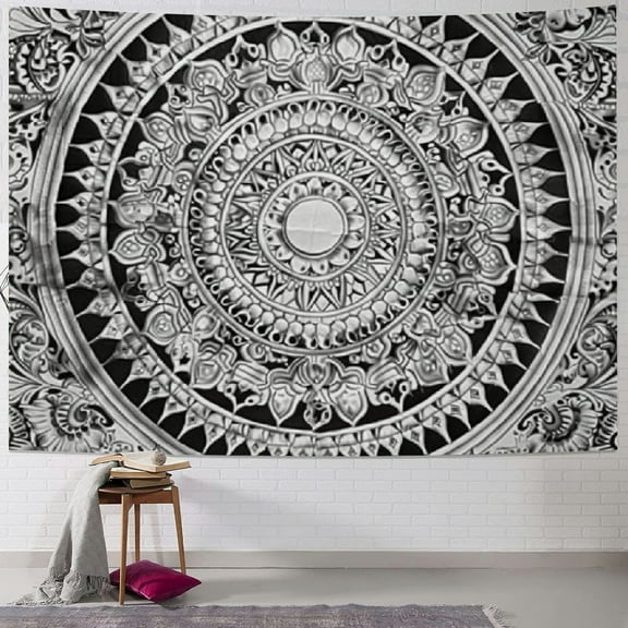 Creowell  Tapestry Wall hangings Black and White Hippie Mandala Tapestry Wall Art Collage Dorm Beach Throw Bohemian Tapestry Wall Decor Boho（Multi Size, Black &amp; White) Painting